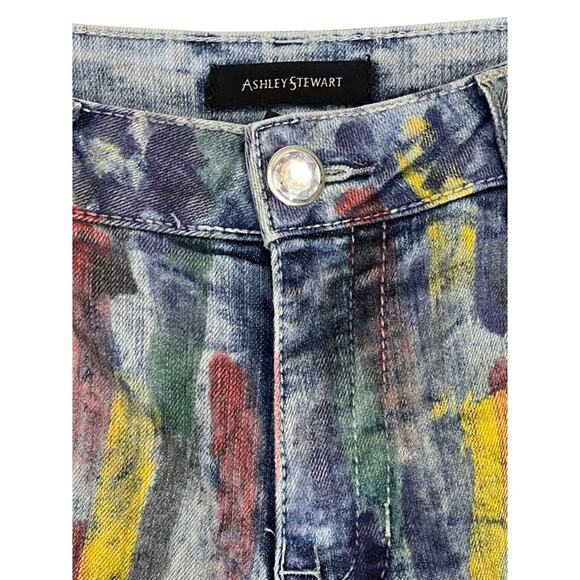 Ashley Stewart Painted Red Blue Black Green Distressed Cotton Jeans Pants 14 - Picture 3 of 9
